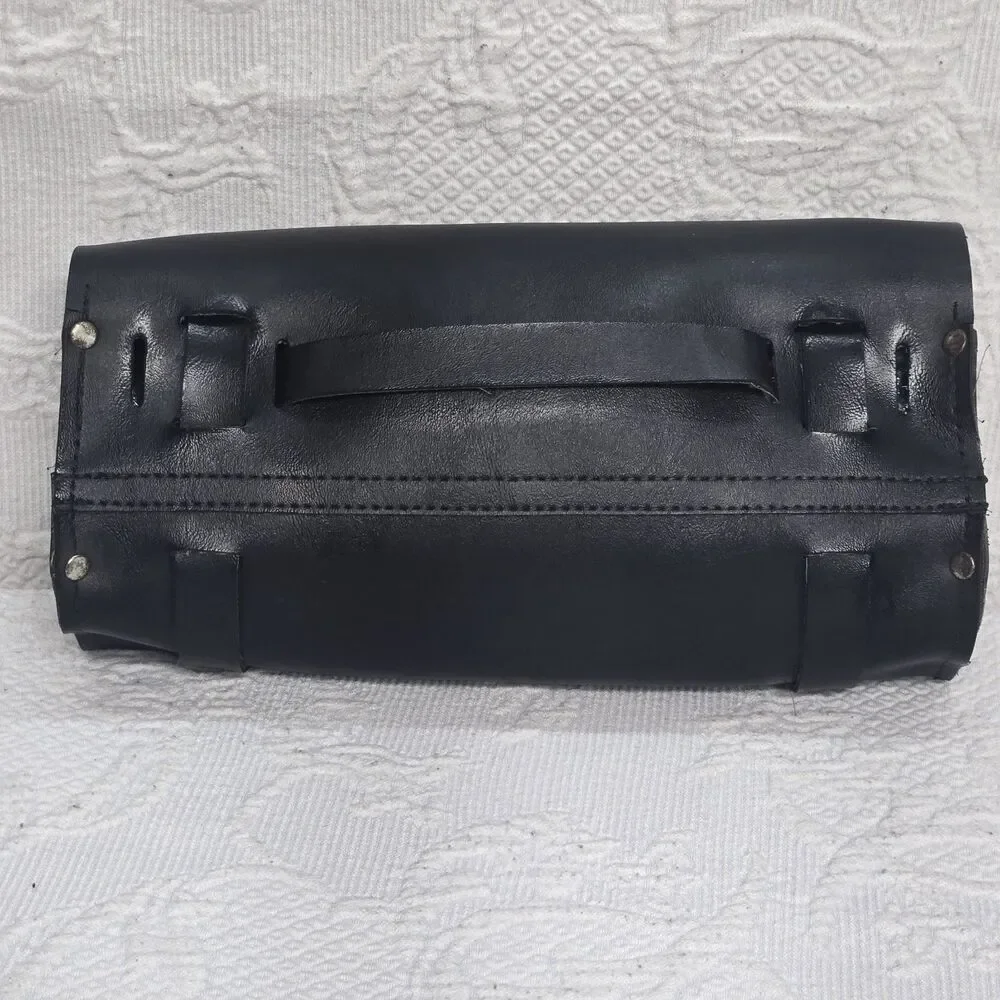 Vintage Harley Davidson Cycle Black Leather Motorcycle Travel Bag Case Biker